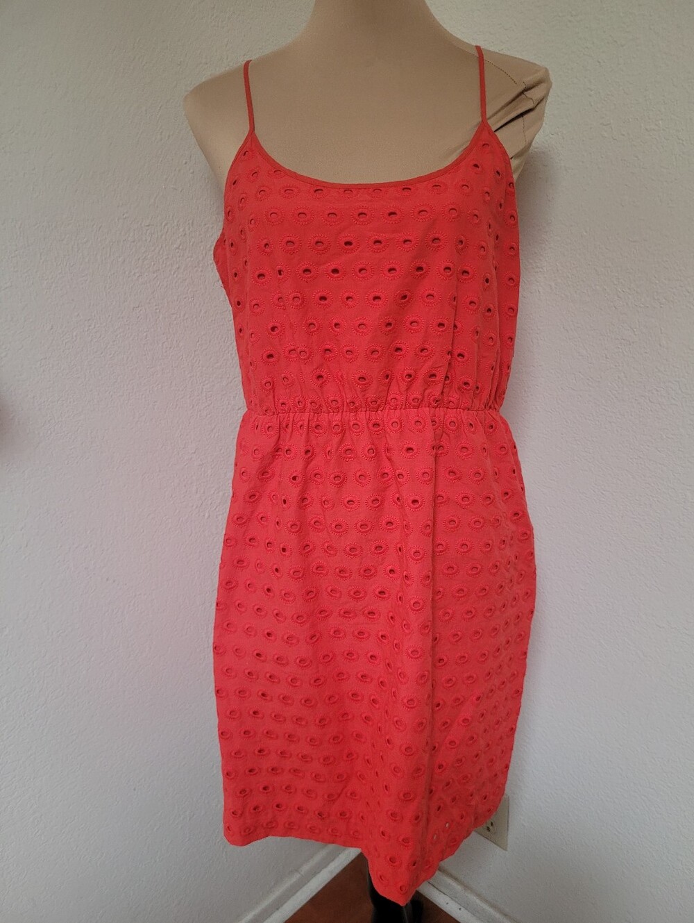 Madewell Coral Eyelet Mini Dress with Adjustable Straps